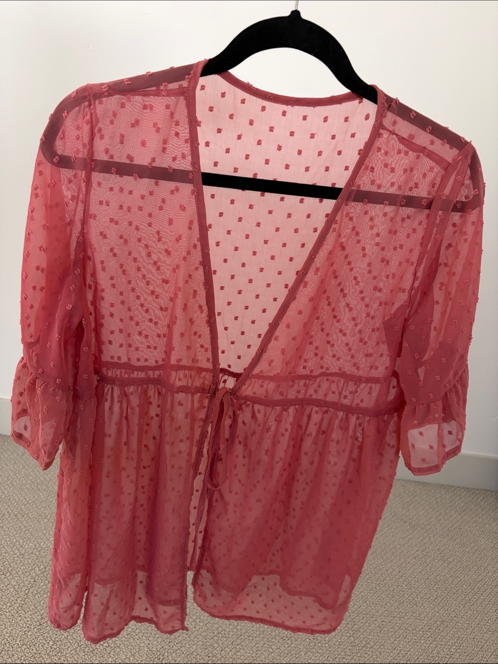 Semi-Sheer Dot Tie-Front Camisole Cover-Up in Dusty Rose